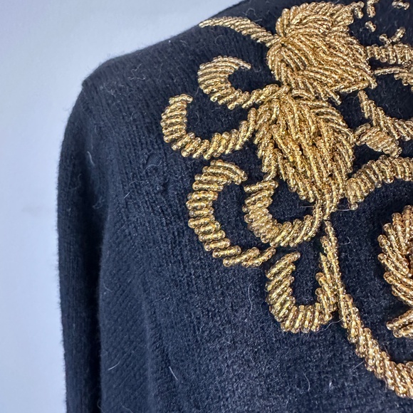 Vintage Black Cashmere Gold Beaded Cardigan (UL42) Regal Monarchy Design READ - Picture 4 of 14